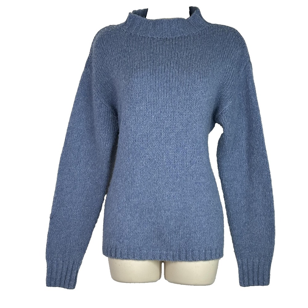 St Agni Wool Cashmere Sweater Open Back Tie Mock Neck Blue XS Minimalist Luxury